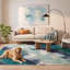 Tapis Somerset moderne à l'aspect vieilli, aquarelle abstraite, bleu sarcelle et blanc, lavable à la machine, antidérapant, à poils courts, pour l'intérieur et l'extérieur, adapté aux animaux domestiques, idéal pour le salon, la chambre, la salle à manger, l'entrée, le couloir ou le bureau.-432060009