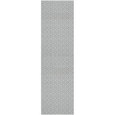 Tapis ivoire / bleu en coton tissé à plat à la main Jodi