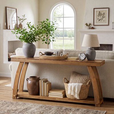 63'' Solid Wood Console Table with Storage Shelf Mortise Tenon Design