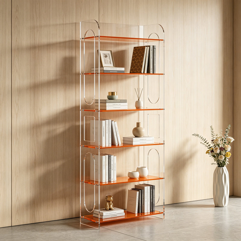 Bibliothèque moderne en acrylique, (6 Shelves) 66.93"H x 15.75"W x 11.81"D