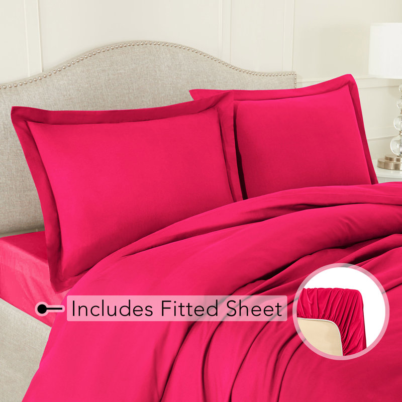 Modern & Contemporary Duvet Cover, Queen Duvet Cover + 3 Additional Pieces, Hot Pink