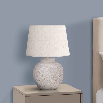 H 22 po, lampe de table, béton crème, abat-jour ivoire / crème