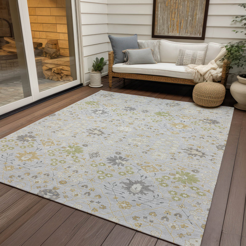 Silver Rectangular Washable Synthetic Area Rug 46" x 30"