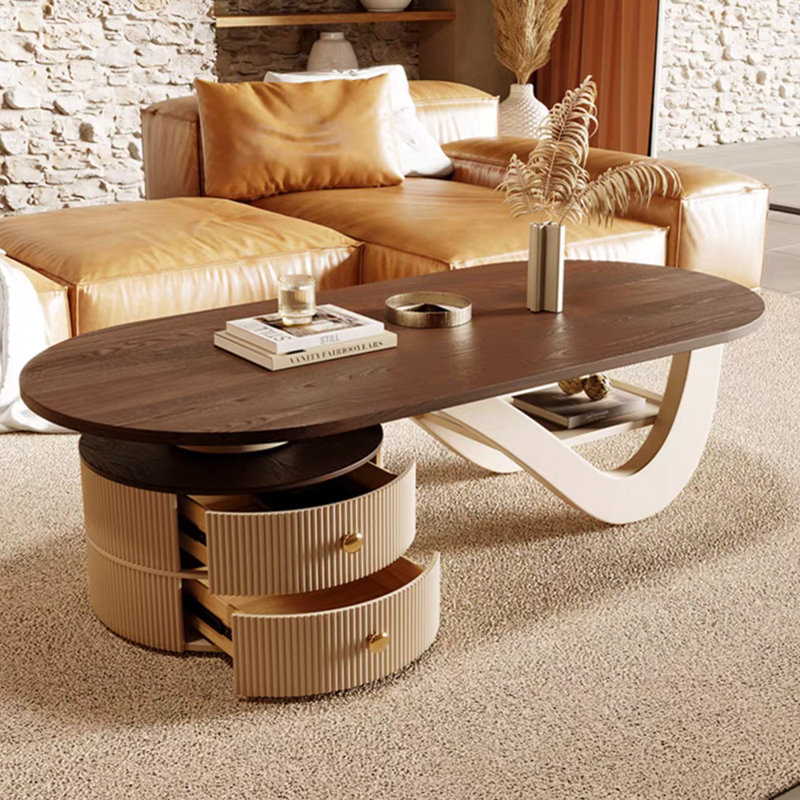 Table basse en bois massif clair wabi-sabi, Crème, H 15,74 po x L 51,18 po x l 23,62 po