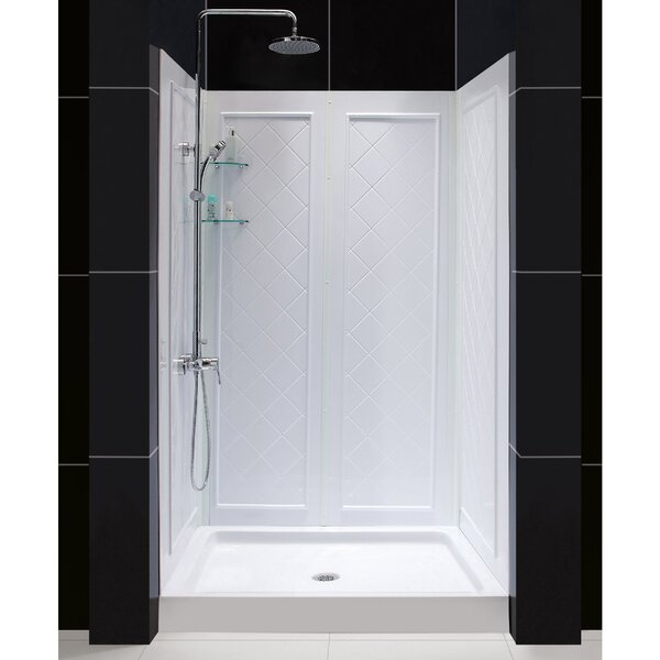 DreamLine DL-6070C-01 32D x 48W Center Drain Acrylic Shower Base and QWALL-5 Backwall Kit - White