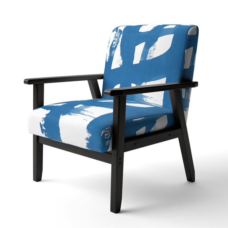 Crossing Paths I - Upholstered Modern Accent Arm Chair, Blue/White Polyester Blend