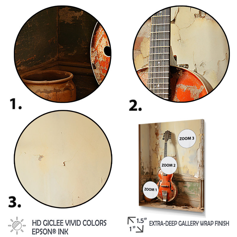 Guitare rétro Melody II - musique, art mural, Cadre flottant noir, H 40 po x l 30 po x P 1,5 po