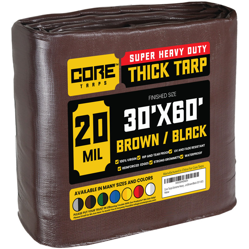 20 Mil Heavy Duty Polyethylene Tarp, Waterproof, UV Resistant, Brown/Black, 30 ft. x 60 ft.