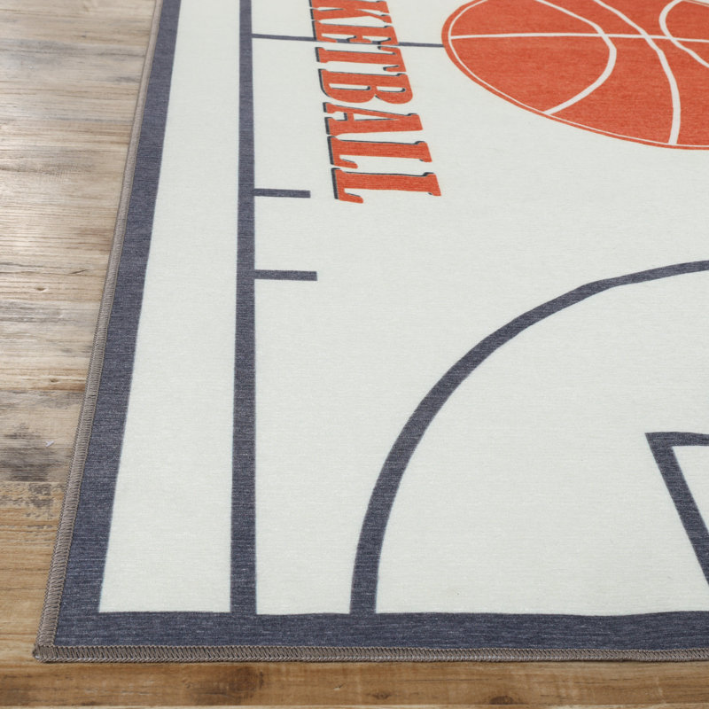 Basketball Non-Slip Kids Playroom Nursery 100% Polyester Washable Indoor Area Rug, Rectangle 3' x 5'