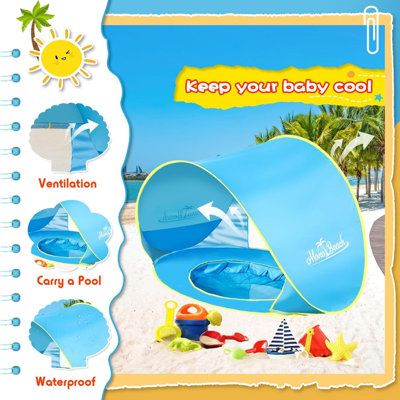 Baby Beach Tent With Beach Sand Toys Pop Up Portable Shade Pool  UV Protection Sun Shelter For Infant With Easy Set Up Canopy