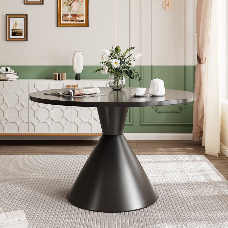 Bozhko Round Metal Base Dining Table, Black