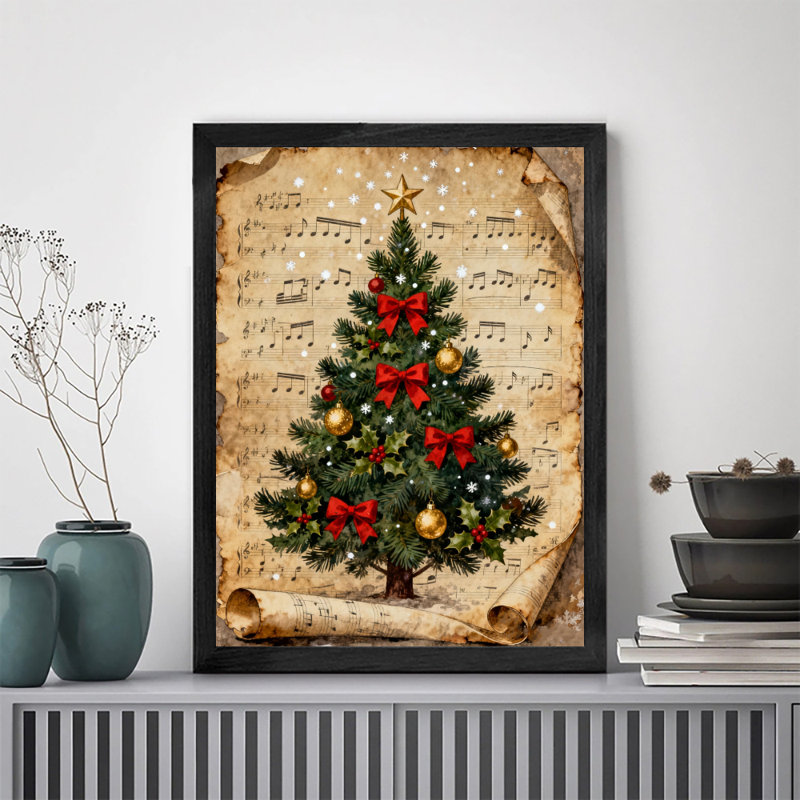 Arbre de Noël rétro noir, art mural, impressions de style rétro, H 11 po x l 9 po