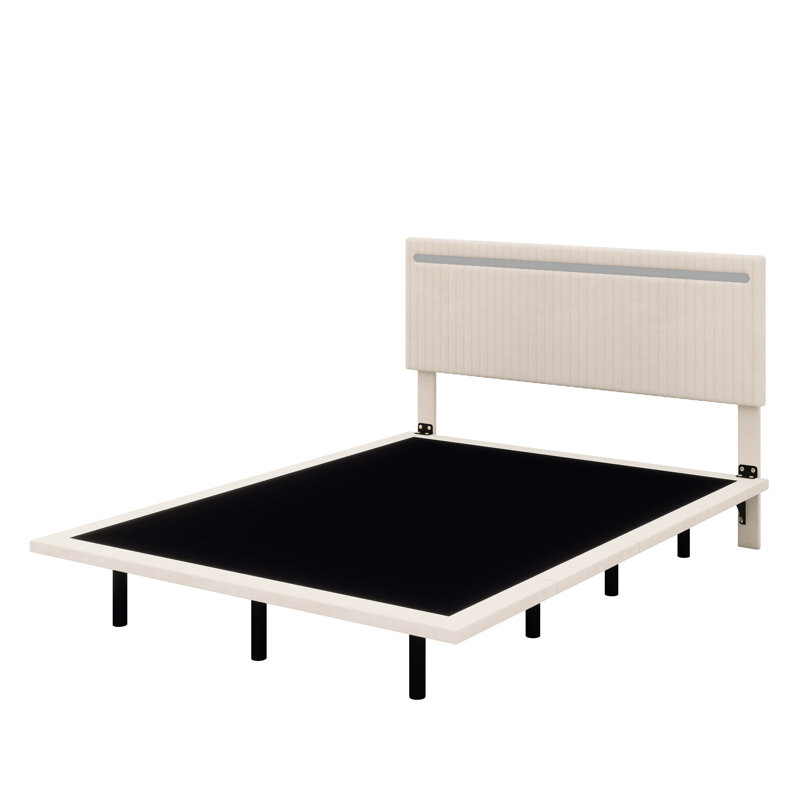 Structure de lit flottante moderne avec éclairage à DEL, Double, Beige
