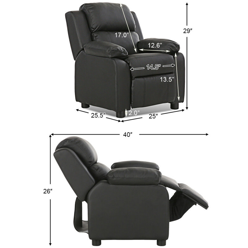 Jan Kids 15.5'' Adjustable Height Recliner and Ottoman, Black