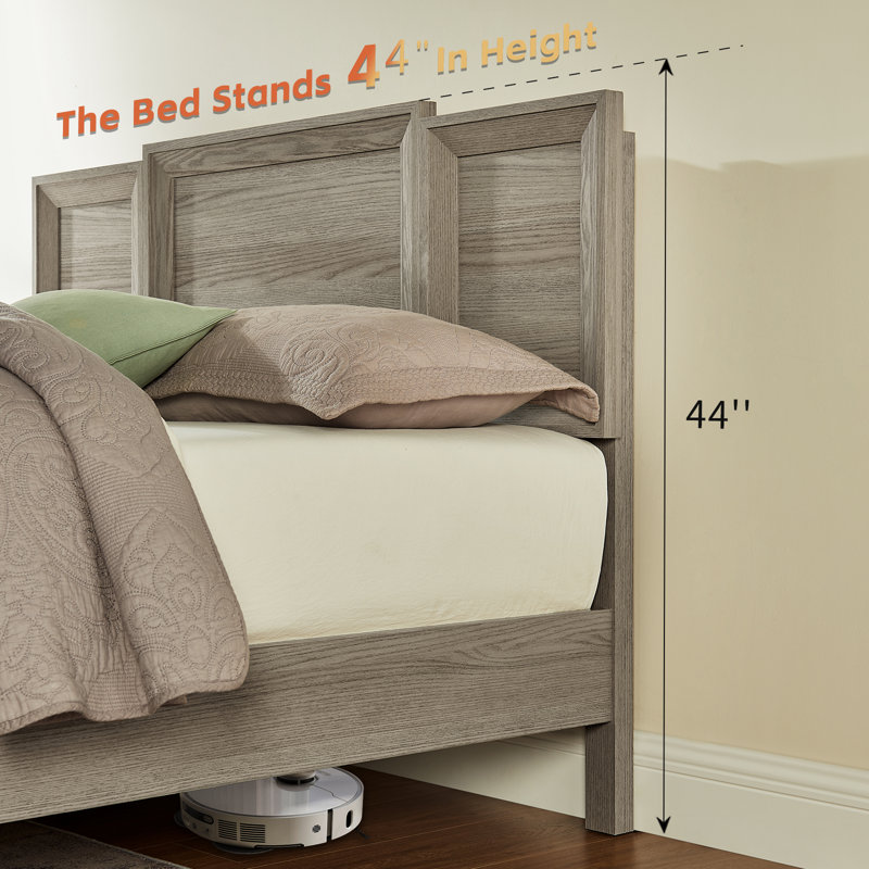 Structure de lit grand en bois Rylo, Lit double, Gris