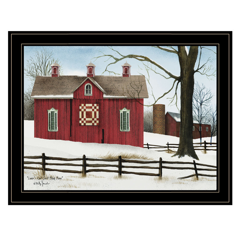 «Lover's Knot Quilt Block Barn» par Billy Jacobs, reproduction d'art sur papier encadrée, Noir