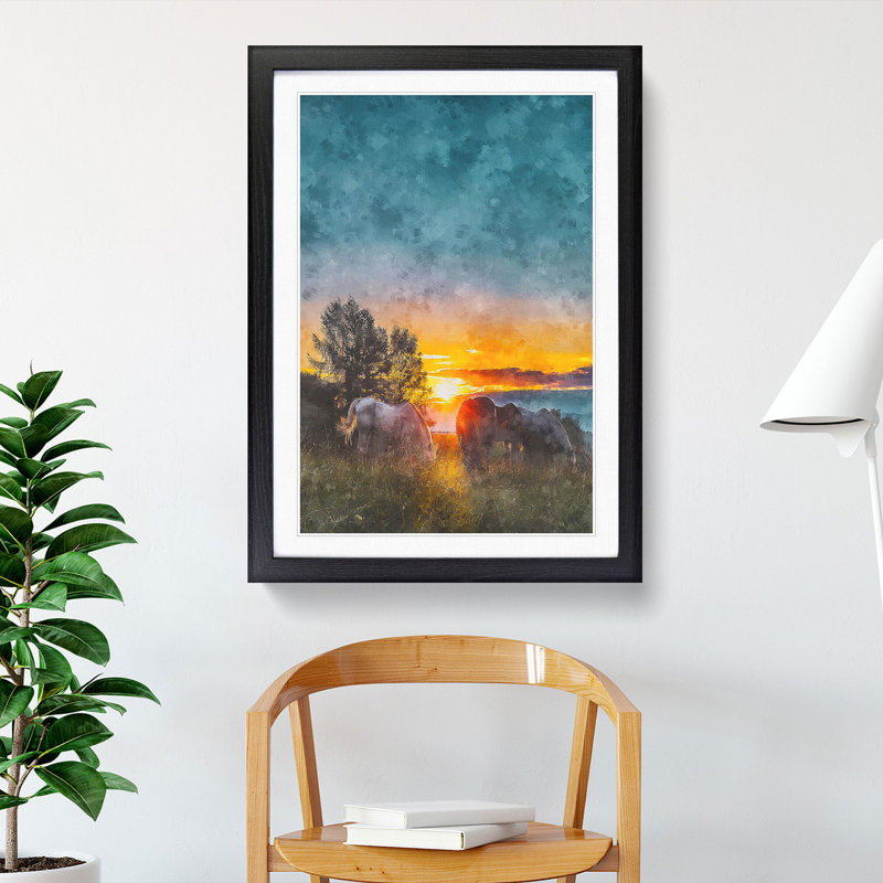 Sunrise Behind the Trees - Framed Print, 33cm H x 24cm W x 2cm D, Black Framed