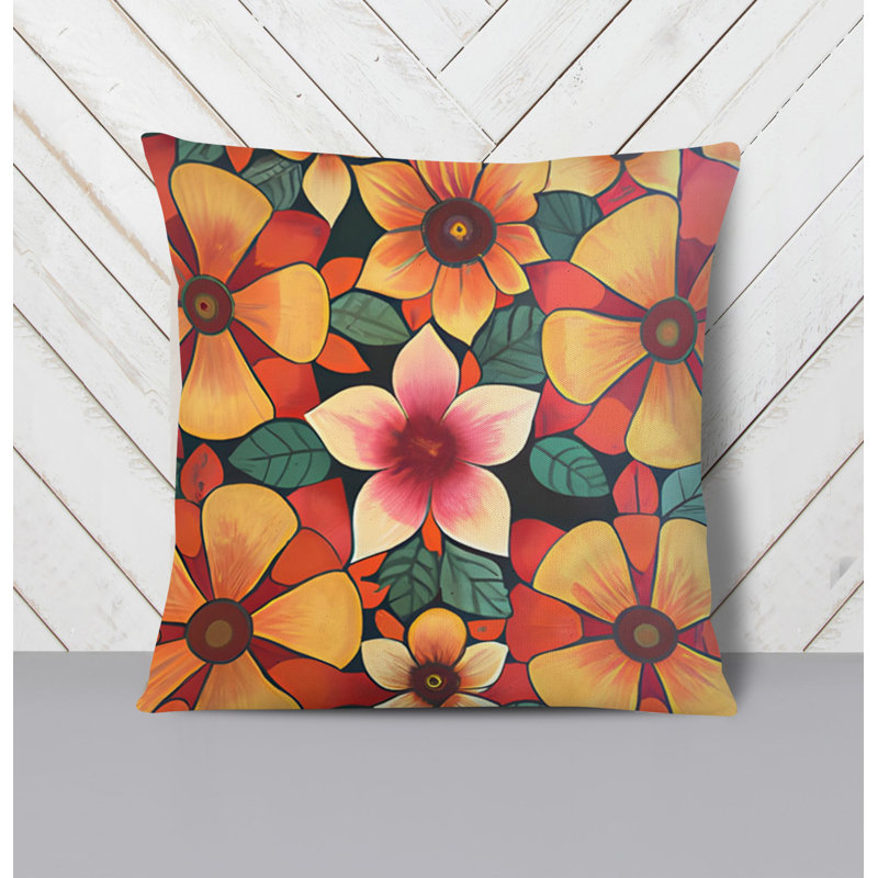 Throw Pillow With Insert, Pink/Orange Floral 1, 16"H x 16"W
