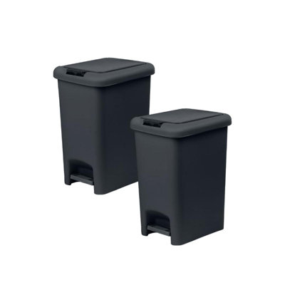 Superio 2-Pack 6.5L Slim Step & Push Trash Can - Dual Opening, Smooth Matte Finish, Durable Plastic (9.5"x7"x11.5") - Black