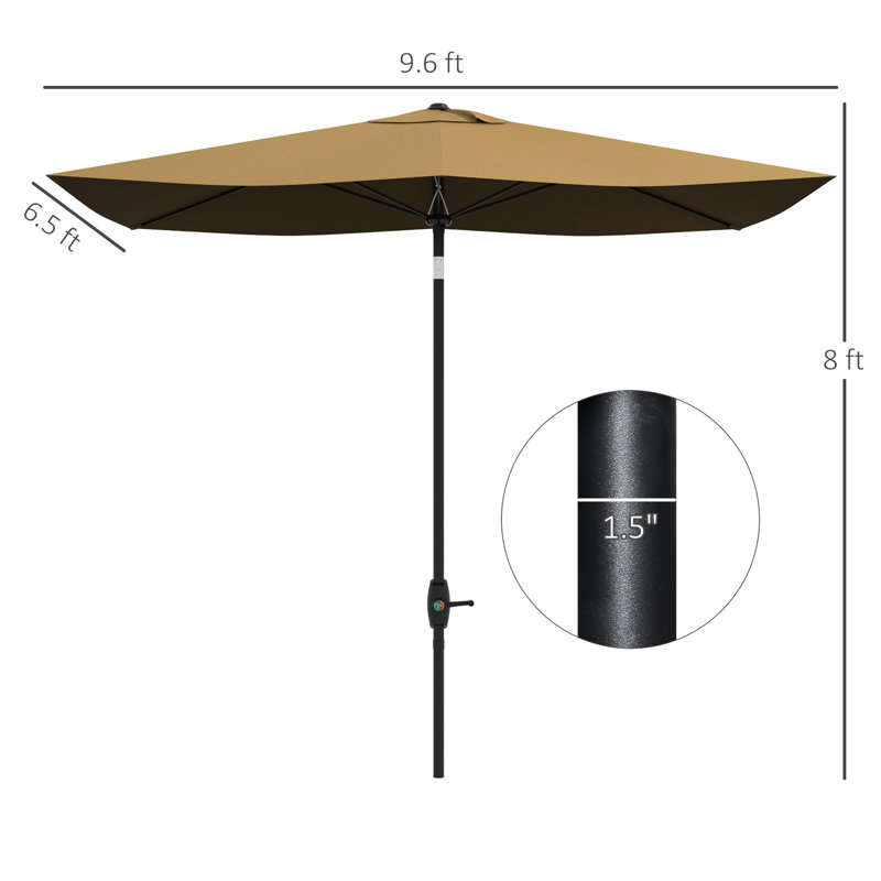 Parasol de patio rectangulaire de 6,5 pi x 10 pi, abat-jour de table d'extérieur avec manivelle et inclinaison, café, manivelle de protection pour parasol 50+, réglable 50