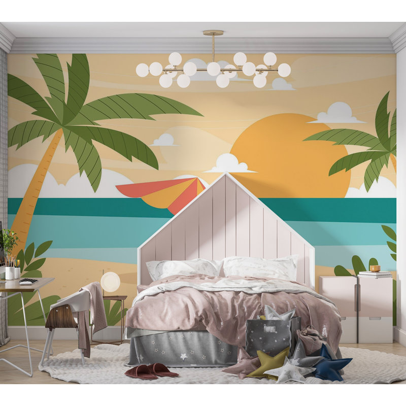 Papier peint de qualité supérieure - scène de coucher de soleil sur la plage, L 108 po x l 150 po