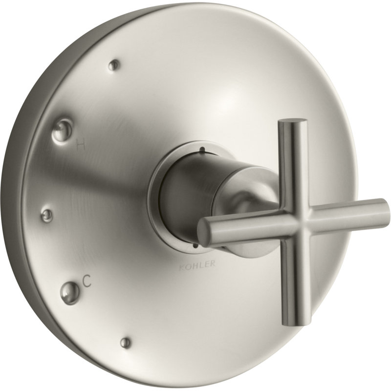 Purist Rite-Temp Valve Trim with Cross Handle, Vibrant Brushed Nickel