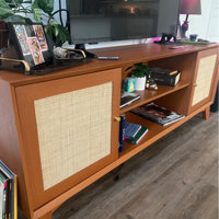 Linets Natural Rattan TV Console TV Stand for 65+ inch TV, 25 Tall Highboy Entertainment Center Bay Isle Home Color: Oak