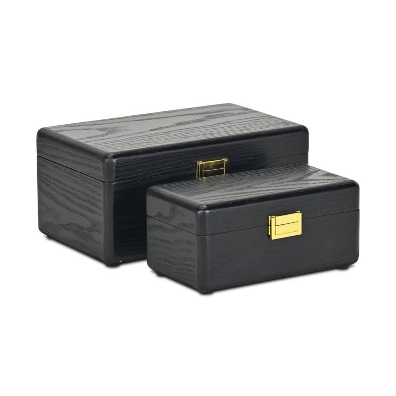 Sable Set of 2 Decorative Wood Storage Boxes, Black