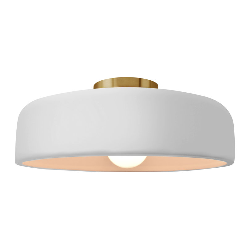 Plafonnier semi-encastré Radiance, Blanc brillant, Laiton brossé, H 6,5 po x l 16 po x P 16 po