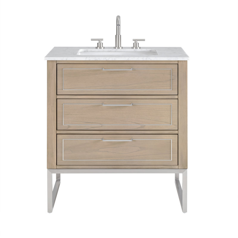 Markham 30'' W Single Vanity, Cashmere Gray, Carrara Marble, Brushed Nickel