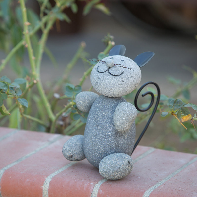 Stone Sitting Cat - 9" Tall
