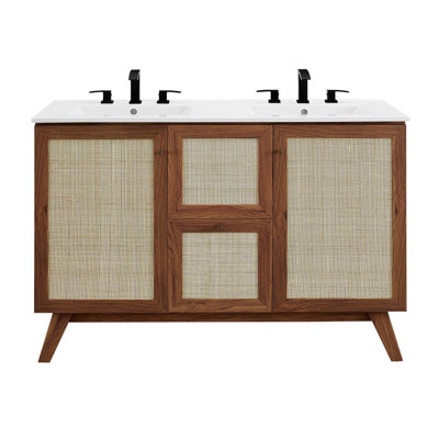 Meuble-lavabo double autoportant 48 po avec plateau en bois manufacturé Modway Soma