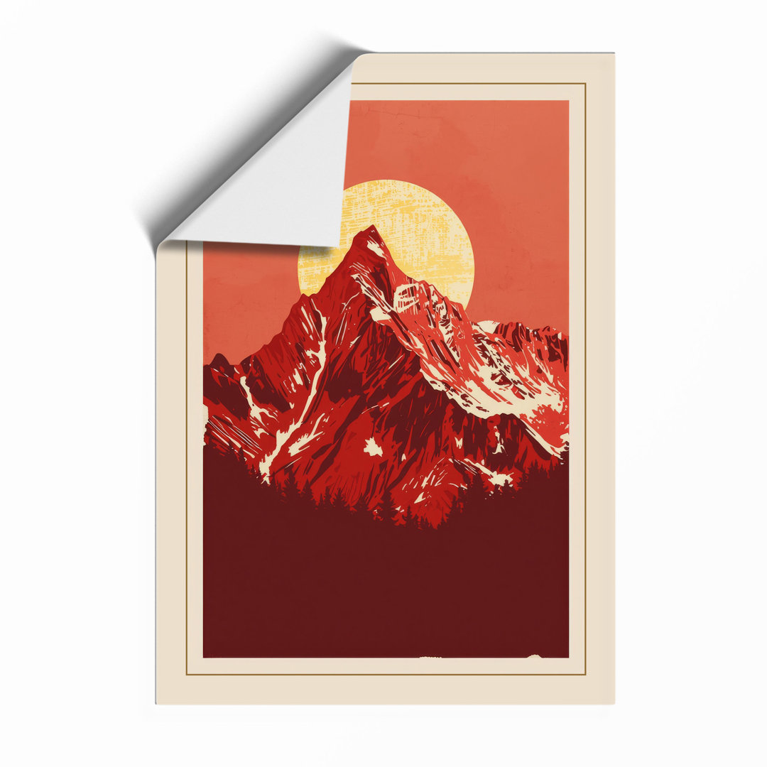Mountains Under Moon Japandi - Framed Print