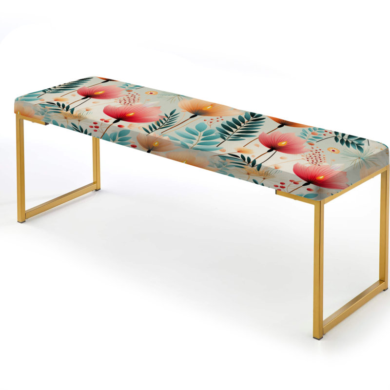 Très doux motif tropical vert et rose - banc rembourré botanique doré