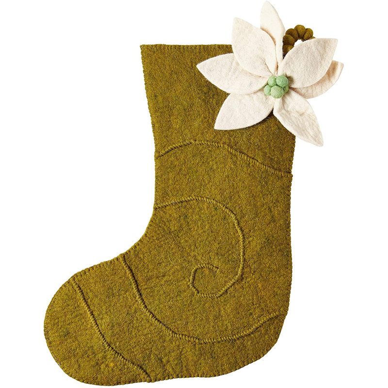 Poinsettia Christmas Stocking, Green