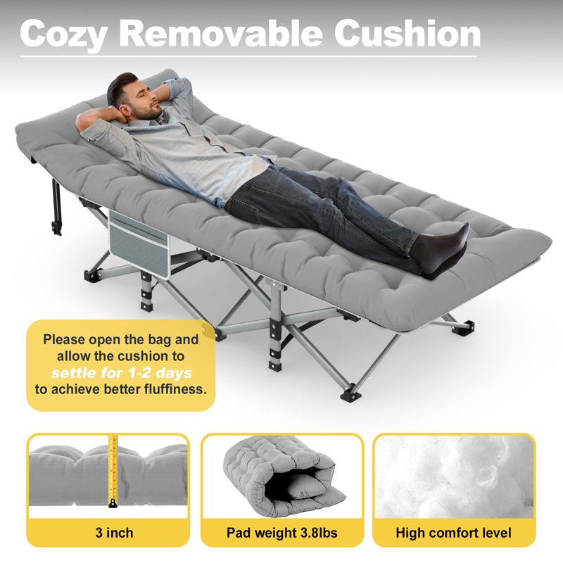Heavy-Duty Steel Frame Folding Camping Cot with Pillow and Carry Bag