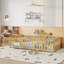  Lit simple en bois d'hévéa avec clôture et porte battante, barrières de sécurité, profil bas, naturel-1304154463-1304154461