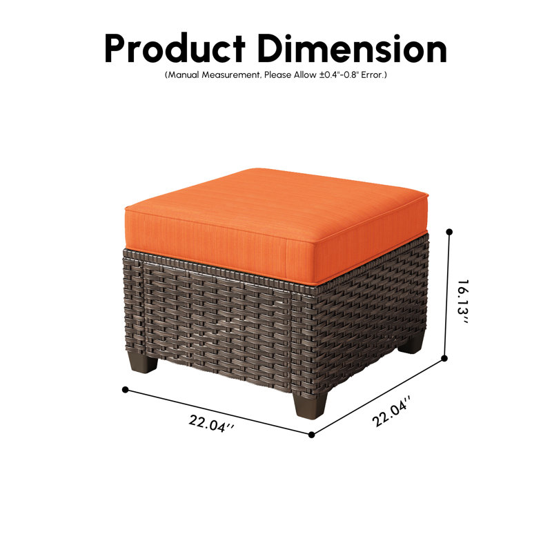 Eaker Wicker Outdoor Ottoman, Orange