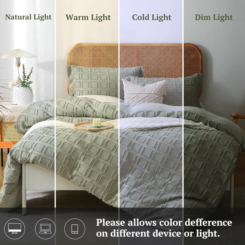Ensemble de housse de couette en microfibre , Sauge brume, Housse de couette pour grand lit et 2 taies décor