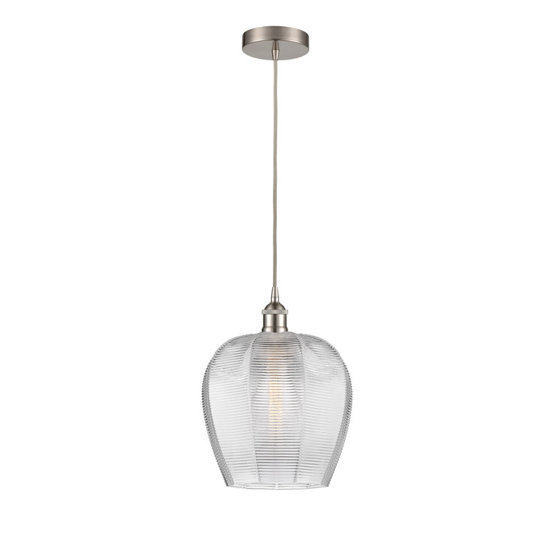 Luminaire suspendu simple à 1 lumière Laneika, H 15,13 po x l 11,75 po x P 11,75 po, Transparent, Nickel satiné brossé