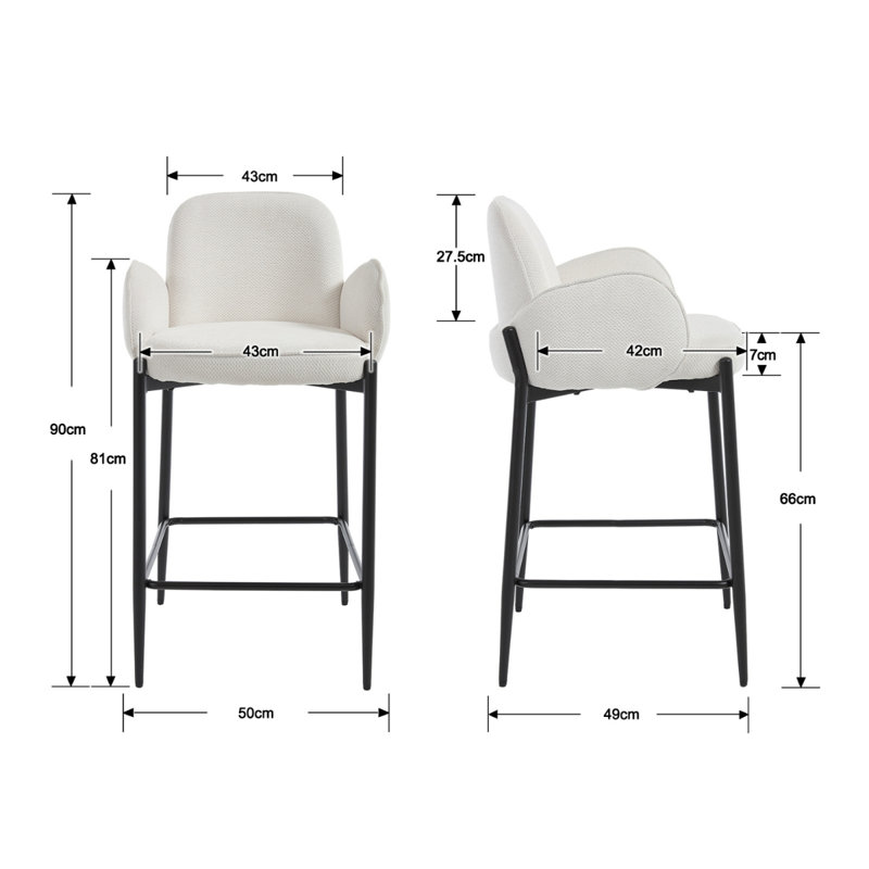 Upholstered Counter Stool with Metal Frame, Beige