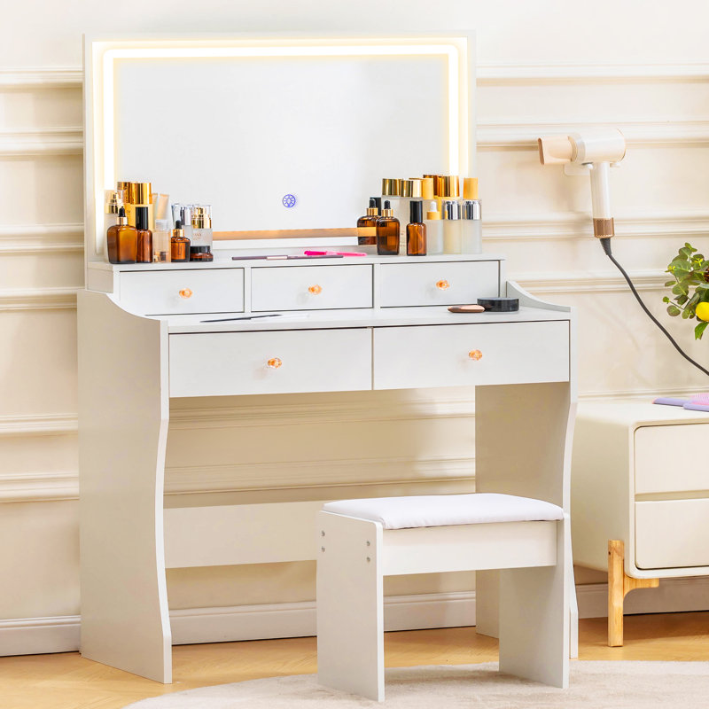 Dressing Table with Mirror, White