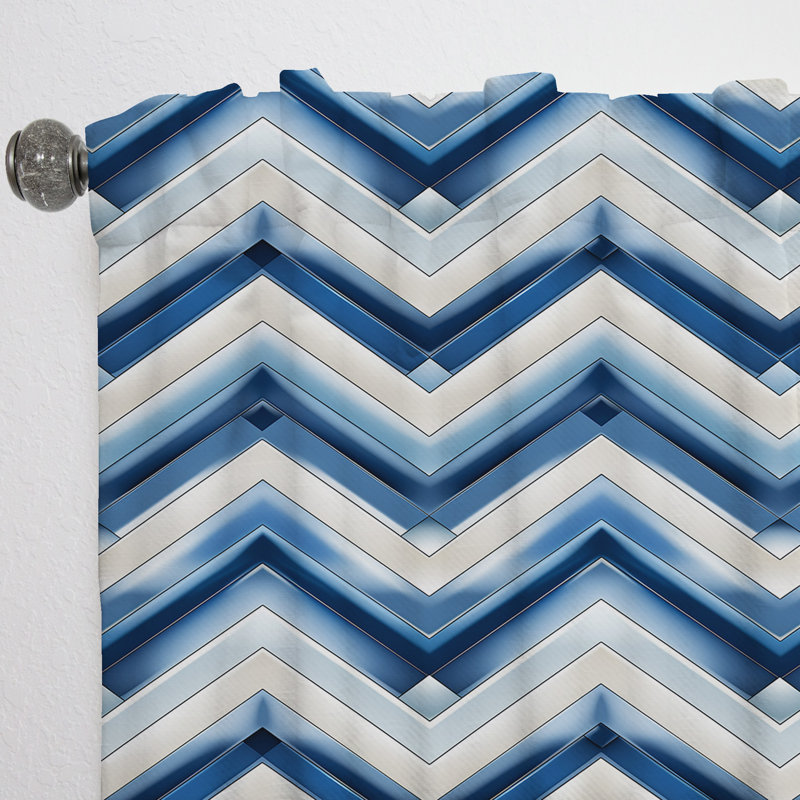 Rideau obscurcissant rétro à motif de chevrons bleu cobalt et blanc rétro - 1 panneau, L 52 po x L 63 po