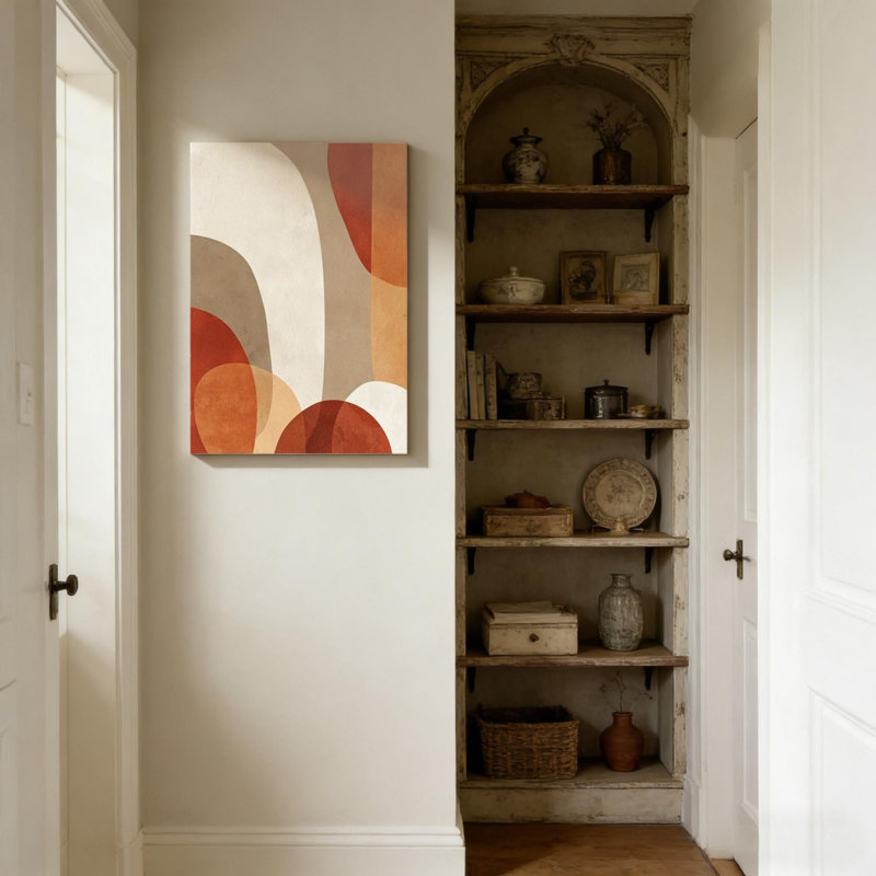 Abstrait, cercle, toile, orange, art mural, peintures pour la décoration de la chambre à coucher, support de cadre en bois massif, (24 x 16 x l)