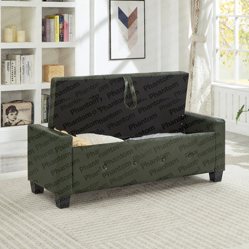 48" Ottoman Bench With Storage, Bench For Bedroom,Living Room,Hallway, Upholstered Tufted Faux Leather PU Ottoman Dark Green