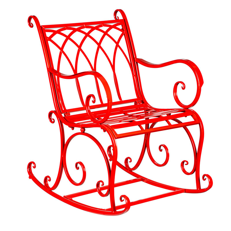 Chaise berçante de patio à volutes en métal, Rouge