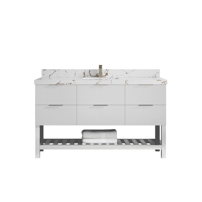 Meuble-lavabo simple 60 po avec plateau en quartz Catalina
