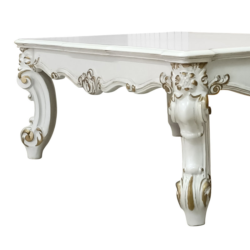 Table basse classique avec perles décoratives et volutes décoratives - Rehausse l'attrait visuel de l'ambiance complexe des pieds