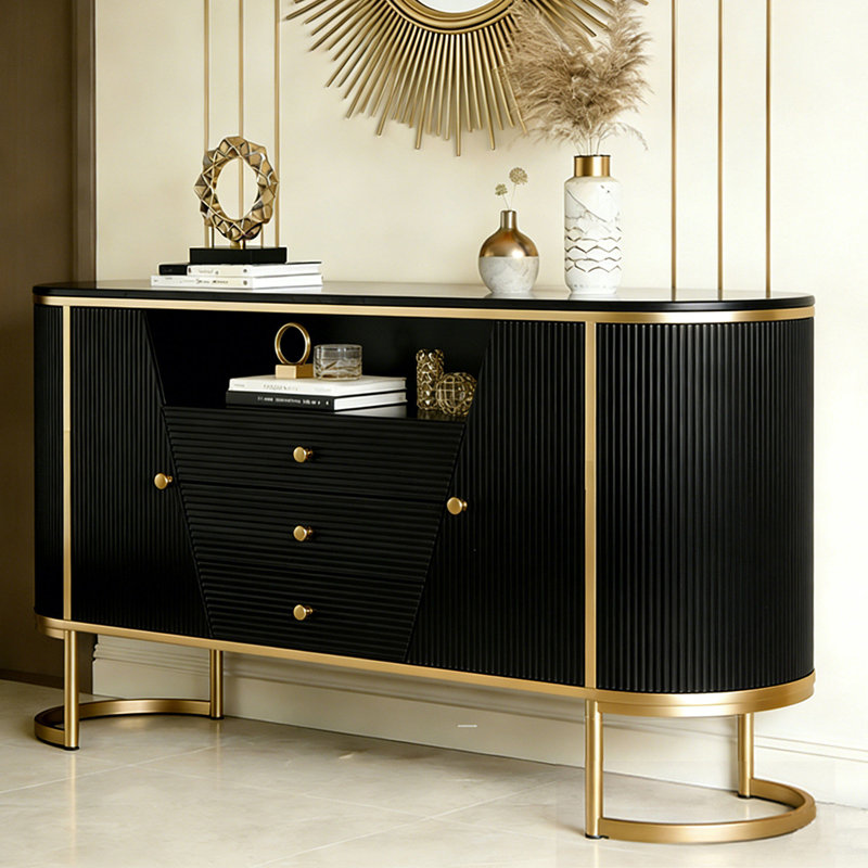 Armoire d'entrée de style italien, H 35,43 po x l 59,05 po x P 15,75 po, Noir / or