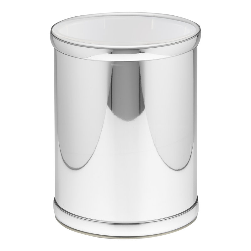 Ensemble de 2 pièces: poubelle ronde avec doublure en chrome brossé 8 pte, Chrome poli